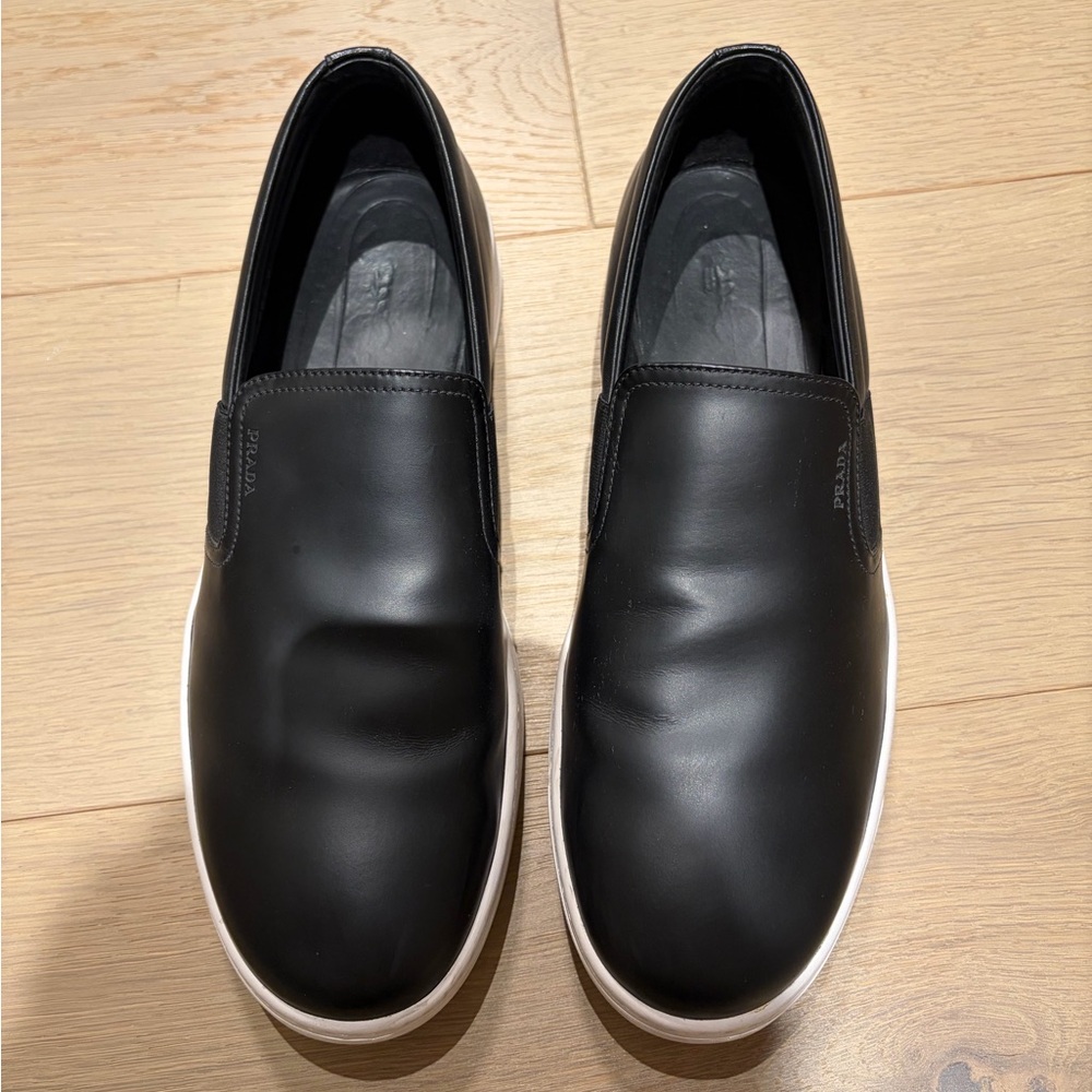 Prada Black and White Men's Slip-On Loafers - Picture 2 of 6